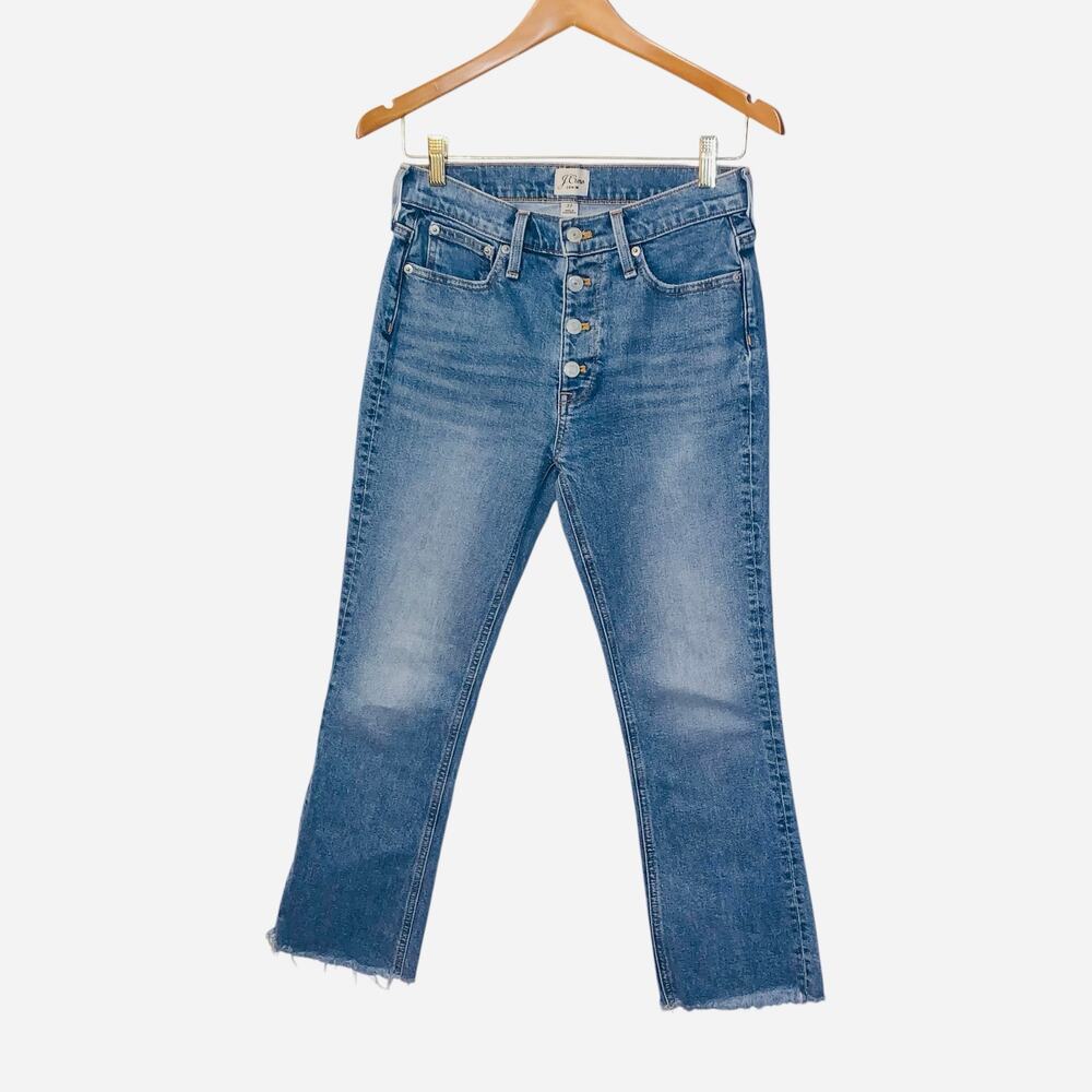 J. Crew 9” Billie Demi Boot Crop Blue Lagoon Button Fly Raw Hem Ankle Jeans